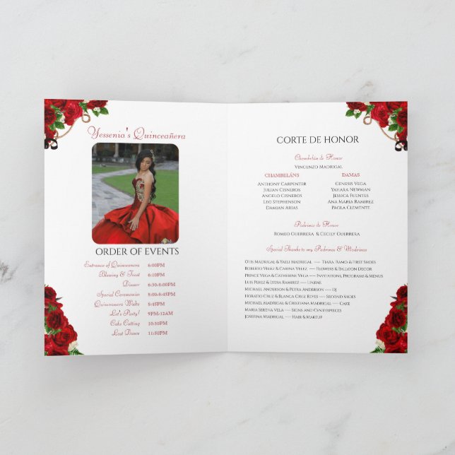 Red Rose Mariachi Charro Quinceanera Photo Programme (Inside)
