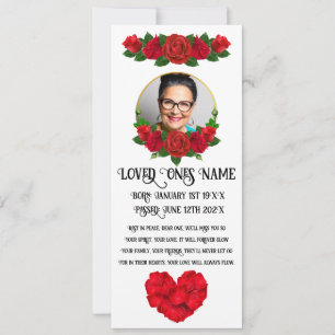Red Rose Memorial/Funeral Flat Card