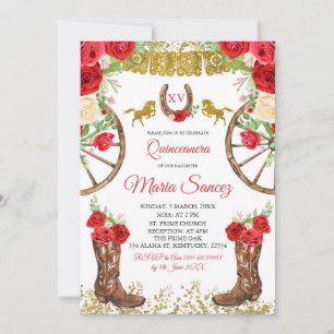 Red Rose Mexican Charra Quinceañera Invitation
