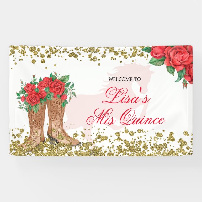 Red Rose Mexican Mis Quince Large Banner (Horizontal)