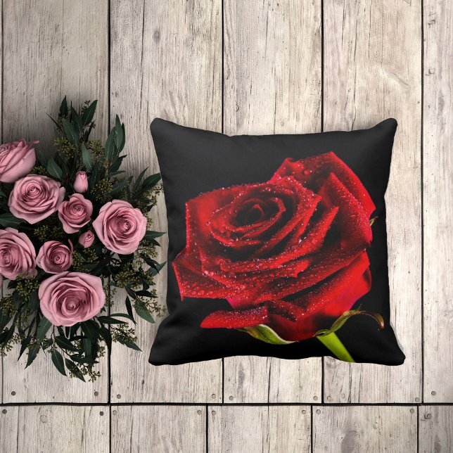 Red rose modern romantic valentine photo cushion (Creator Uploaded)