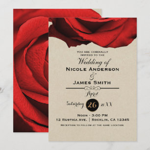 Red Rose Modern Rustic Kraft Glam Elegant Wedding Invitation