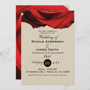 Red Rose Modern Rustic Kraft Glam Elegant Wedding Invitation