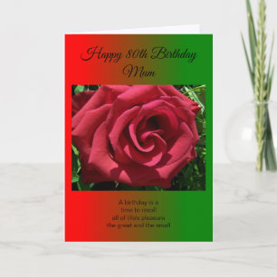 Red Rose Mother 80th Personalised Birthday Card