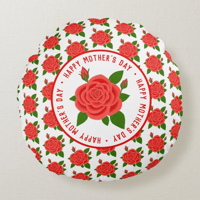 Red Rose Mother's Day Round Pillow (Front)