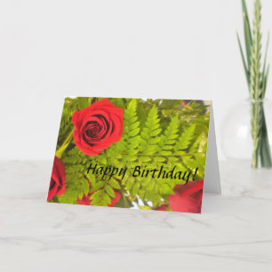 Red Rose N Fern Birthday Card