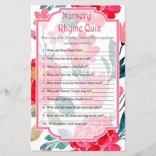 Red Rose Nursery Rhyme Quiz baby shower game