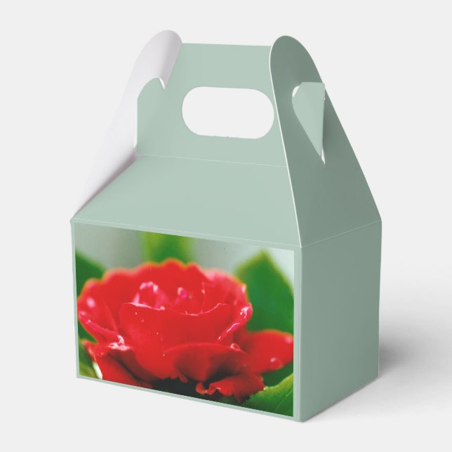 Red Rose of passion covered with dew drops  Favour Box (Front Side)
