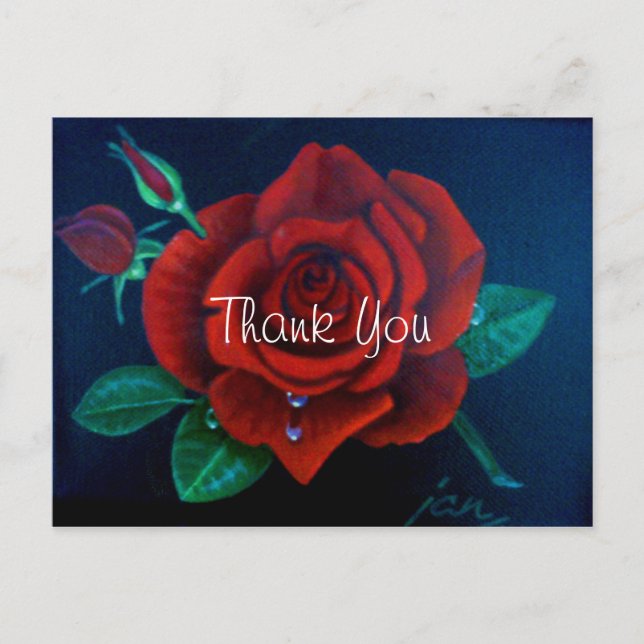 Red Rose Oil Painting Rose Thank You Postcard (Front)