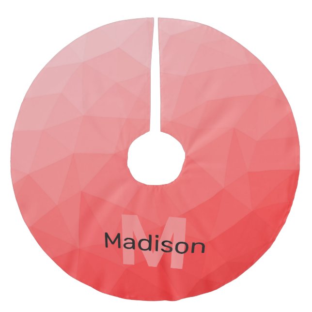 Red rose ombre geometric mesh pattern Monogram Brushed Polyester Tree Skirt (Front)