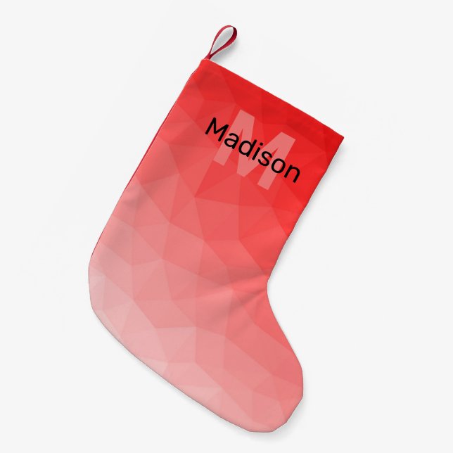 Red rose ombre geometric mesh pattern Monogram Small Christmas Stocking (Front (Hanging))