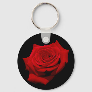 Red Rose on Black Background Key Ring