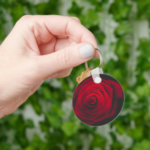 Red rose on black background vintage effect key ring