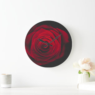 Red rose on black background vintage effect large clock
