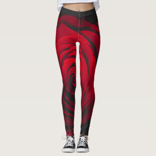 Red rose on black background vintage effect leggings