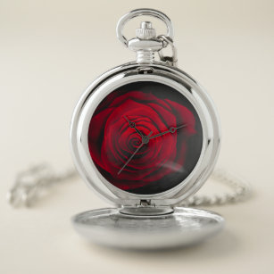 Red rose on black background vintage effect pocket watch