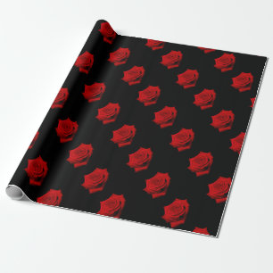 Red Rose on Black Background Wrapping Paper