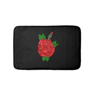 Red Rose on Black Bath Mat