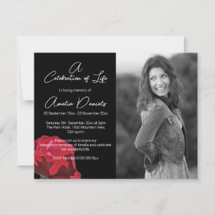 Red Rose on Black Celebration of Life Card