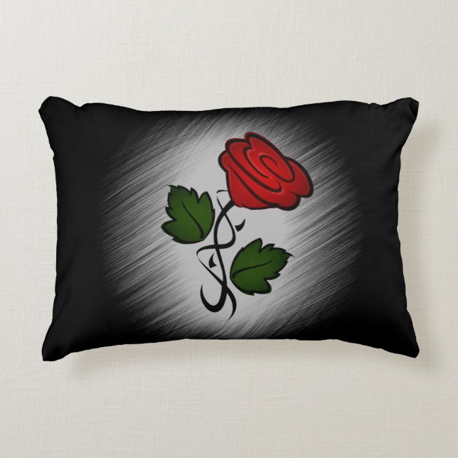 Red Rose on Black Decorative Cushion (Front)