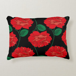 Red Rose on Black Decorative Cushion