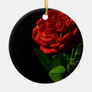 Red Rose on Black Floral Ceramic Tree Decoration