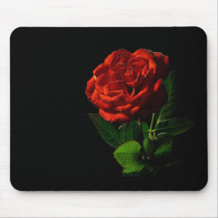 Red Rose on Black Floral Mouse Mat