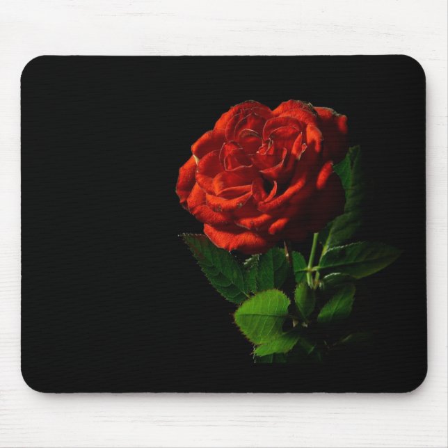 Red Rose on Black Floral Mouse Mat (Front)