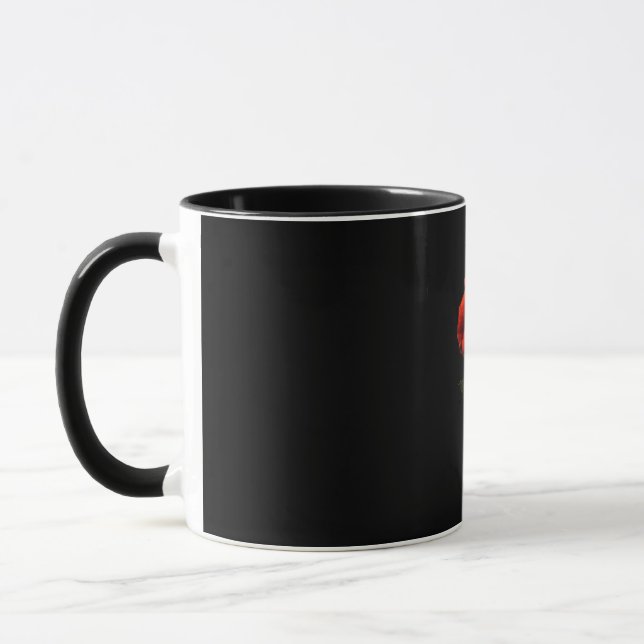 Red Rose on Black Floral Mug (Left)