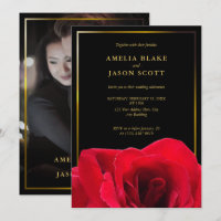 Red Rose on Black | Gold Frame with Photo Wedding