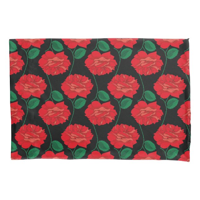 Red Rose on Black Pillowcase (Front)