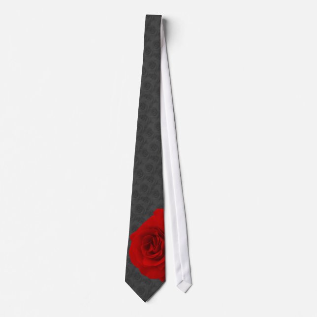 Red Rose on Black Roses Background Tie (Front)