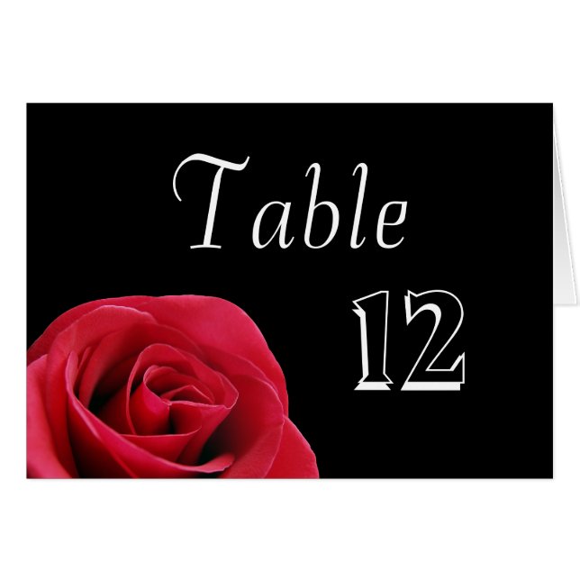 Red Rose on black Table Number Cards (Front Horizontal)