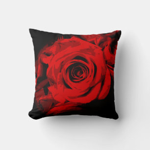 Red  Rose on Black Throw Pillow