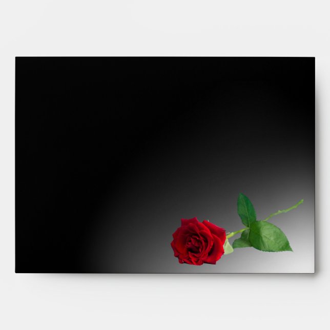 Red Rose on Black Wedding Envelope (Front)