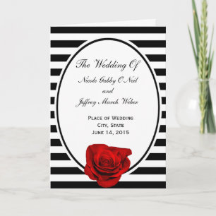 Red Rose on Black & White Stripes Wedding Program Programme