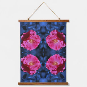 Red Rose On Blue Tint Abstract Flower Hanging Tapestry