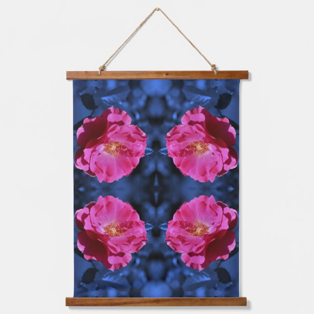 Red Rose On Blue Tint Abstract Flower  Hanging Tapestry (Front)