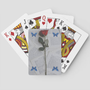 Red Rose on Book Playing Cards Romantic Floral B