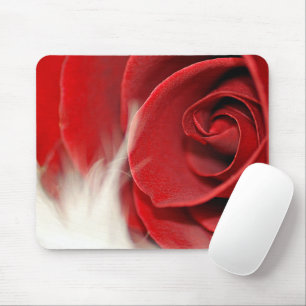 Red Rose On Fur  Mouse Mat