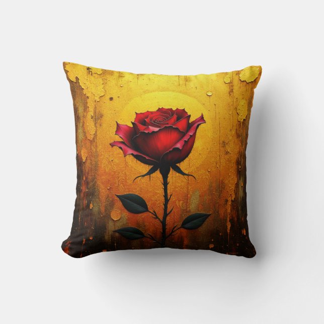 Red Rose on Gold Cushion (Front)