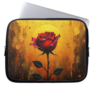 Red rose on Gold Laptop Sleeve