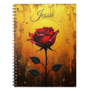 Red Rose on Gold Notebook