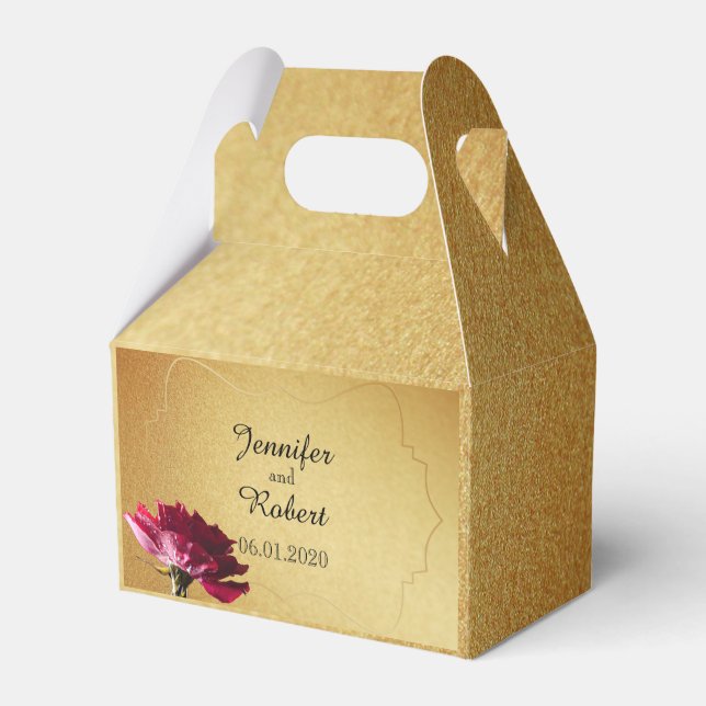 Red Rose on Gold Wedding Favour Box (Front Side)