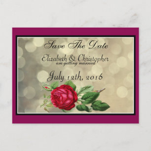 Red Rose on Golden Bokeh Wedding Save The Date Announcement Postcard
