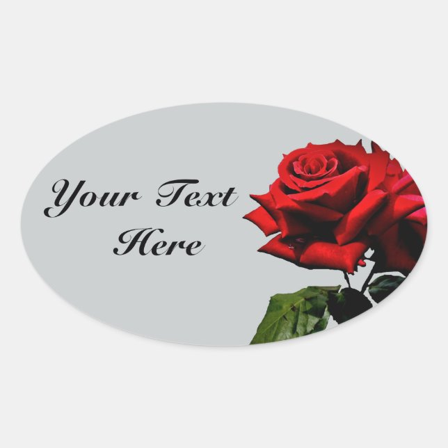 Red Rose on Grey Birthday Event Oval Sticker (Front)