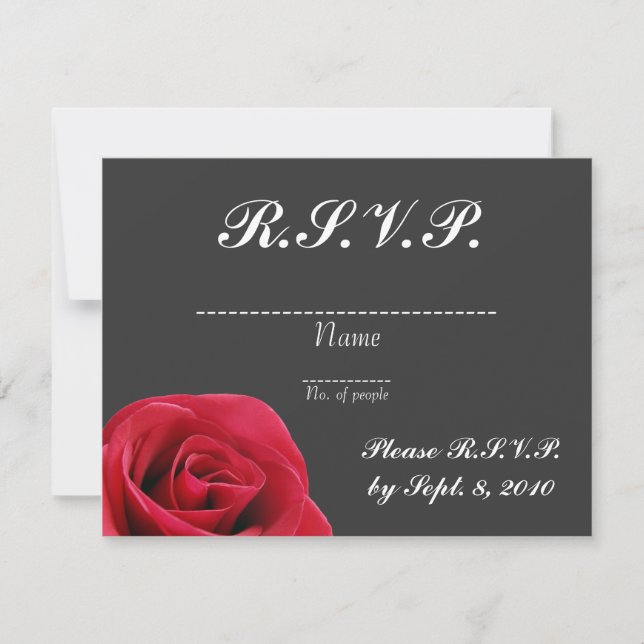 Red Rose on Grey RSVP card (Front)