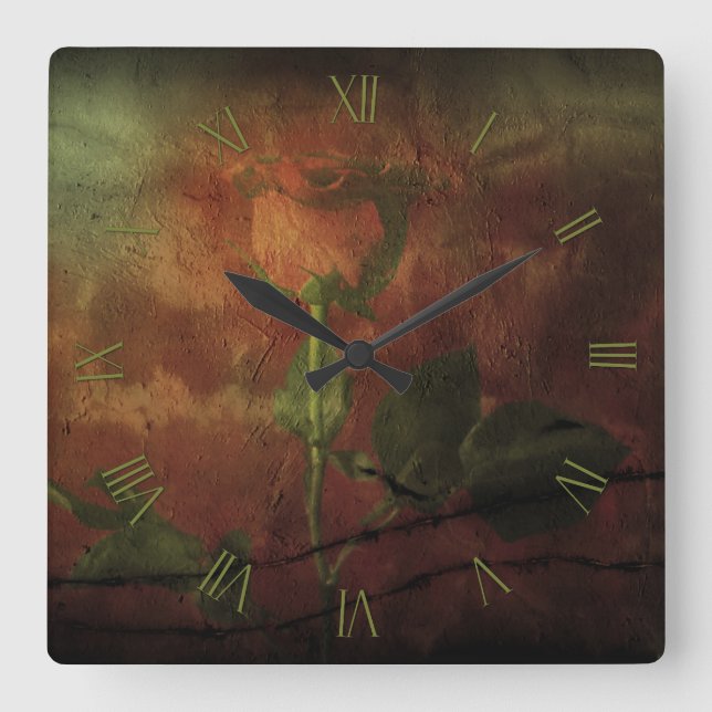 Red rose on grunge background square wall clock (Front)