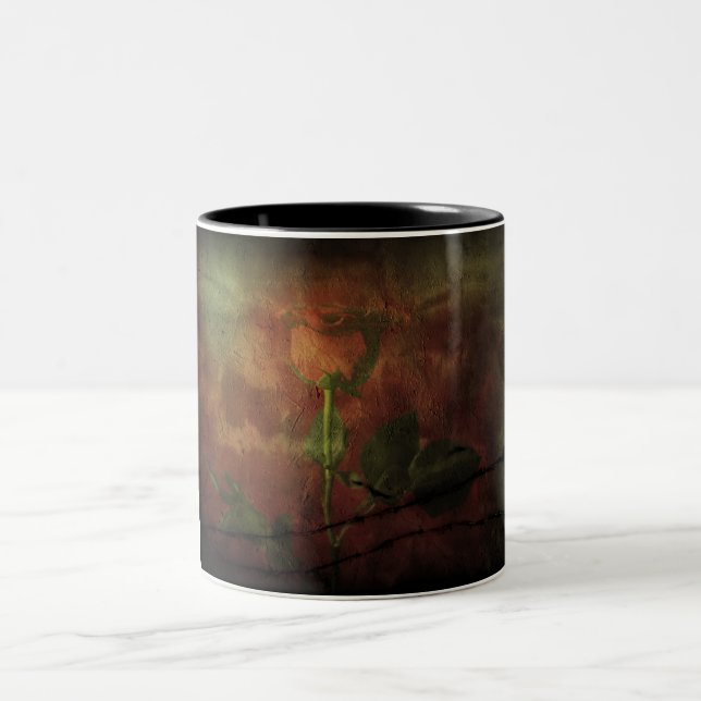 Red rose on grunge background Two-Tone coffee mug (Center)