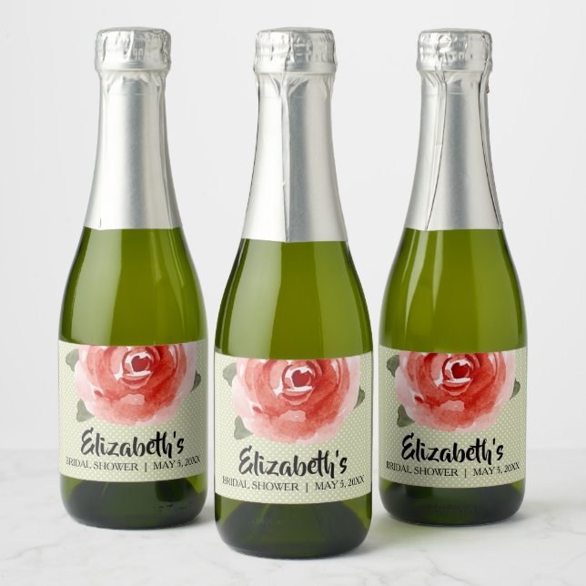 Red Rose on Lime Bridal Shower Mini Sparkling Wine Label (Bottles)